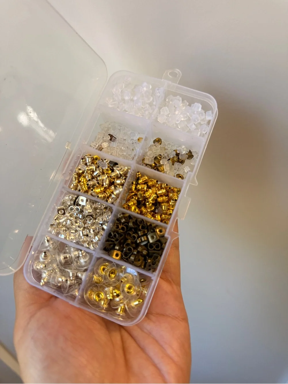 Clear Plastic Compartment Organizer Box with Assorted Earring backs